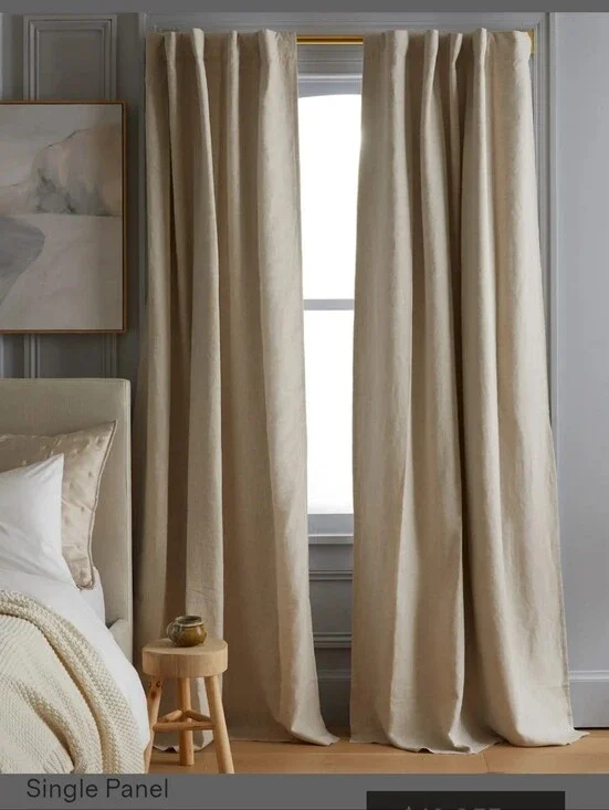 Quince 96x96 Flax Black Out European Linen Textured Curtain 1 Panel 96