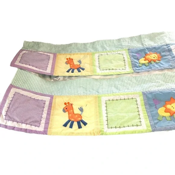 Two‎ Nursery Childs Room Valances Giraffe Bear Lion Gingham Check Print
