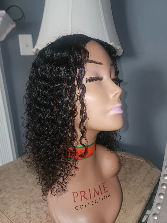 Pure Collection Black Curly Human Hair Wig - Deep Black Vpart Wig