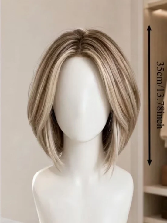 14 Inch Natural Soft Heat Resistant Synthetic Bob Wig Suitable for Travel, Co
