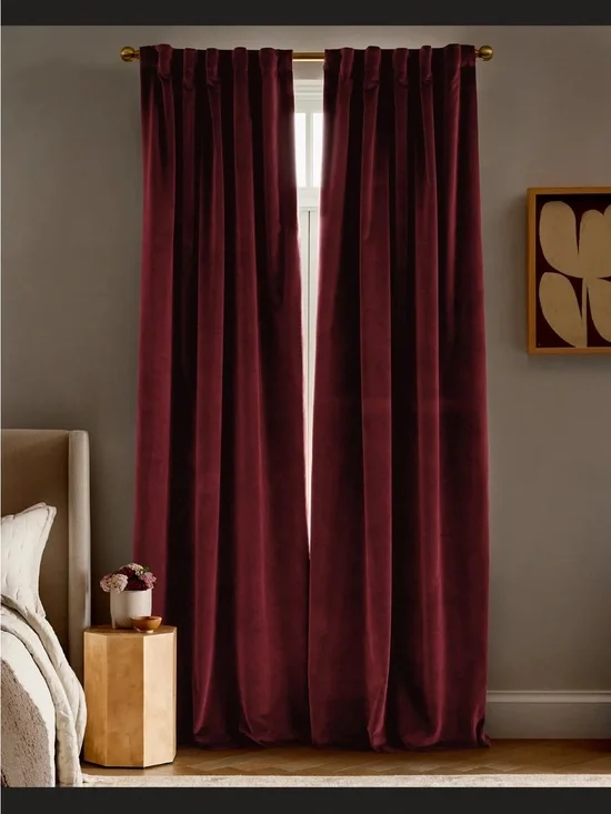 Quince Velvet Blackout Curtain Set - Two Panels - Color is Bordeaux