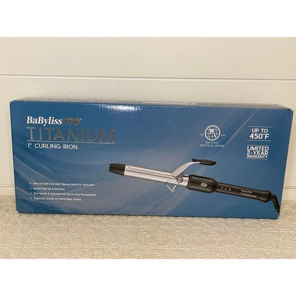 BaBylissPRO Nano Titanium 1 Inch Curling Iron BTLM100TS Dual Voltage 450F New