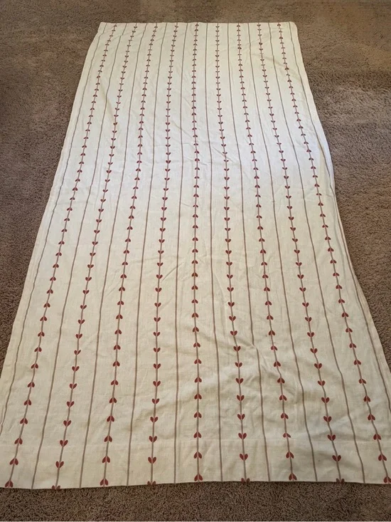 Anthropologie Madeline hearts embroidered cream red curtain panel 96x50 stripe
