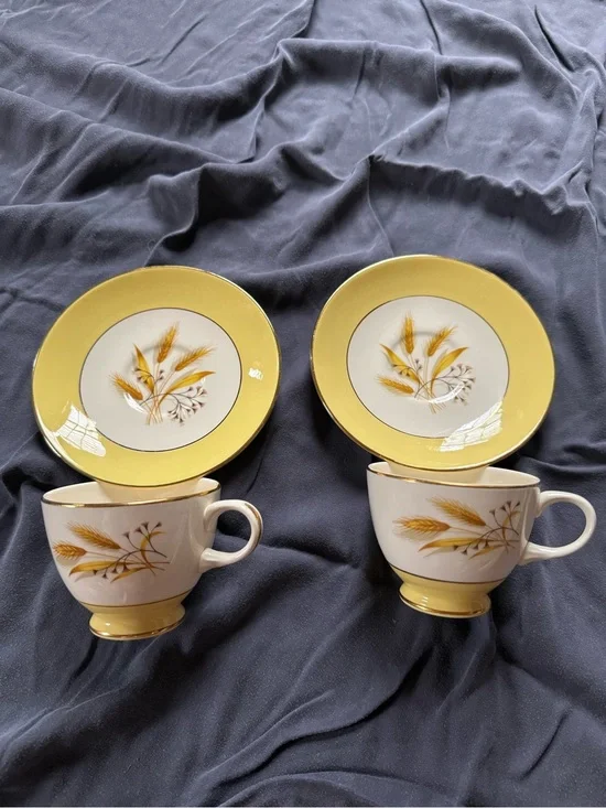 Two vintage Autumn Gold teacups and saucers by Century Service