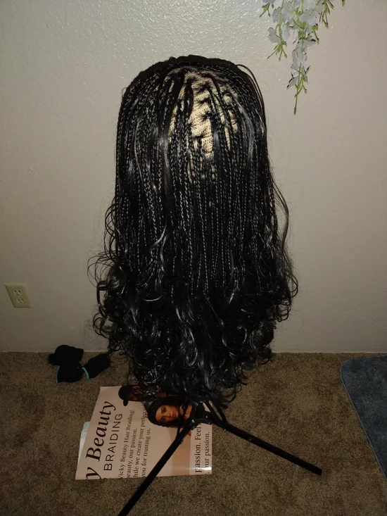 Long Black Braided Curly Lace Front Wig - Natural-Look Styling