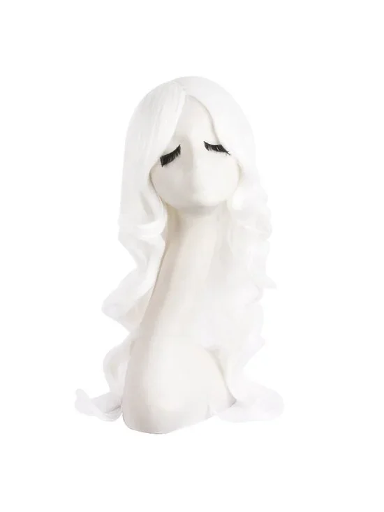 Women's White 24 Inch Synthetic Modern Long Wavy Side Bangs Wigs