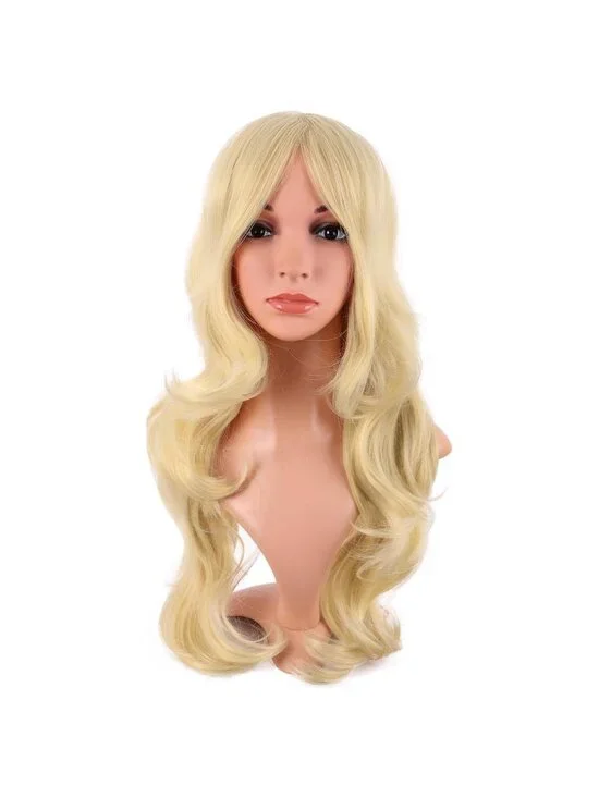 Women's Mixed Golden 24 Inch Synthetic Modern Long Wavy Side Bangs Wigs
