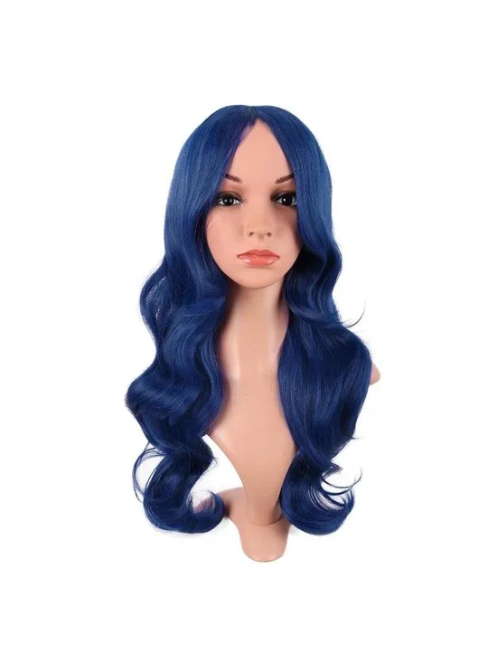 Women's Mixed Blue 24 Inch Synthetic Modern Long Wavy Side Bangs Wigs