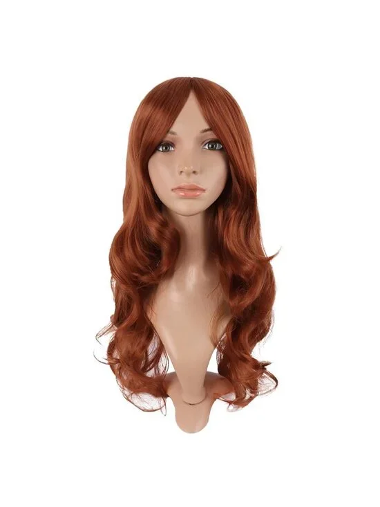 Women's Ginger Orange 24 Inch Synthetic Modern Long Wavy Side Bangs Wigs