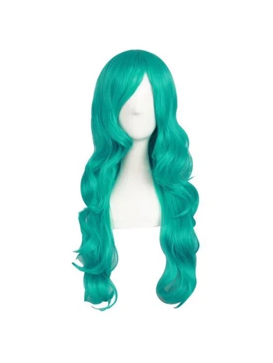 Women's Dark Torquoise 24 Inch Synthetic Modern Long Wavy Side Bangs Wigs