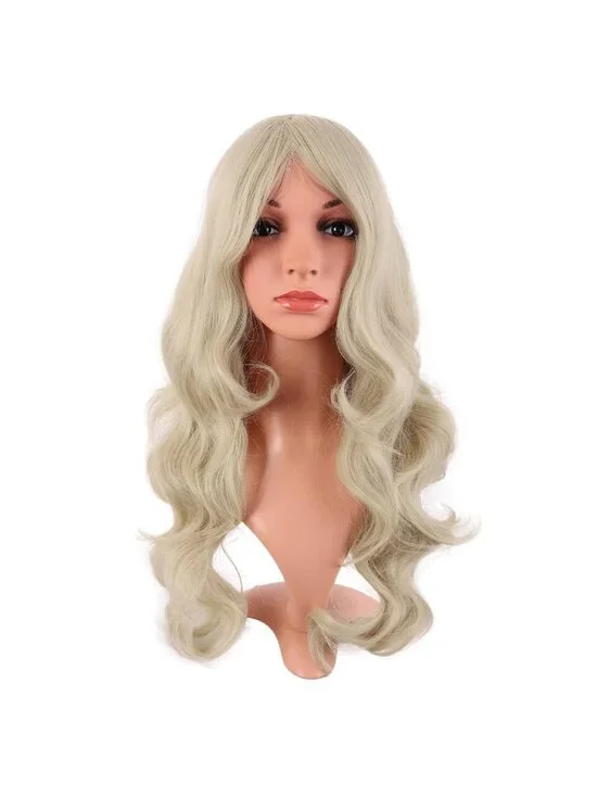 Women's Blonde 24 Inch Synthetic Modern Long Wavy Side Bangs Wigs