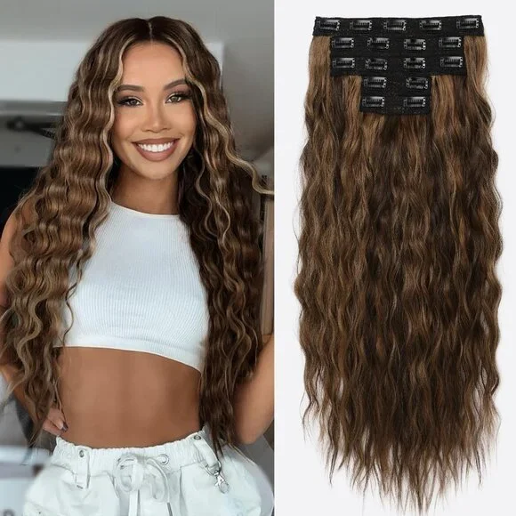 Clip in Hair Extensions, 5PCS Ash‎ Blonde Hair Extensions 24
