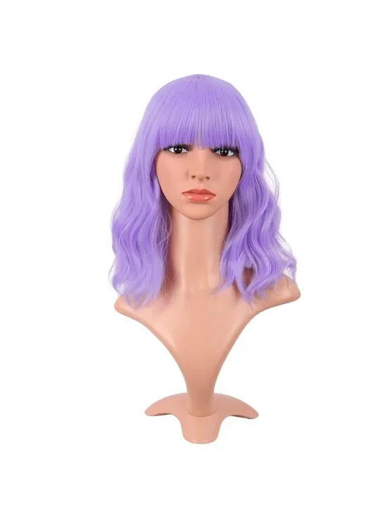 Women Light Purple 14 Inch Fresh Bright Synthetic Ordinary Short Wavy Curly Wigs