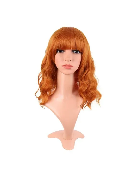 Women Light Orange 14 Inch Fresh Bright Synthetic Ordinary Short Wavy Curly Wigs