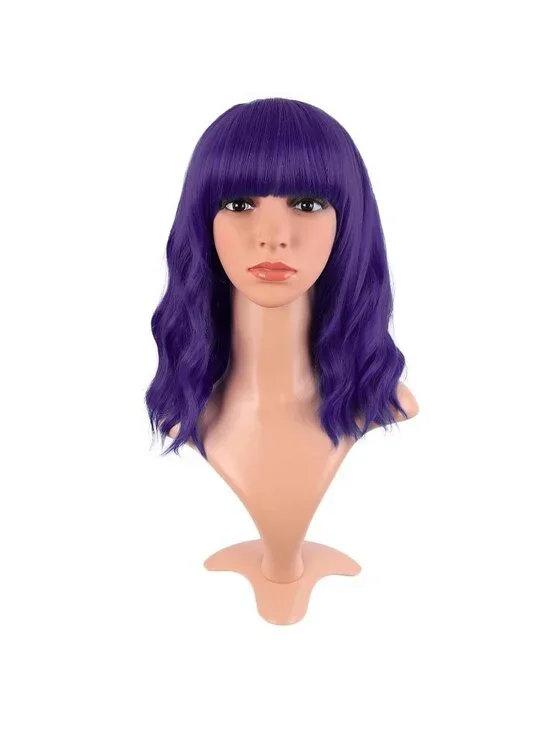 Women's Dark Purple 14 Inch Fresh Bright Synthetic Ordinary Short Wavy Curly Wig