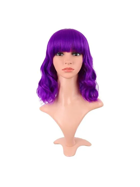 Women Bright Purple 14 Inch Fresh Bright Synthetic Ordinary Short Wavy Curly Wig