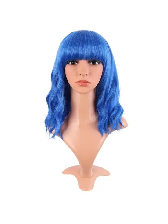 Women's Blue 14 Inch Fresh Bright Synthetic Ordinary Short Wavy Curly Wigs