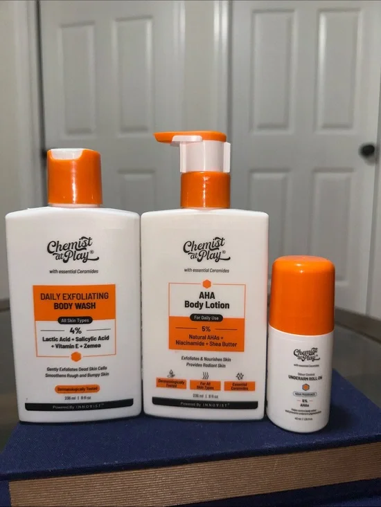 Exfoliating Trio Body wash, lotion, roll on