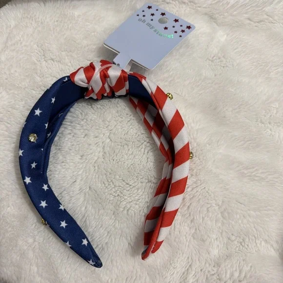 Patriotic American Flag Knot Headband Rhinestone Stars & Stripes Red White Blue
