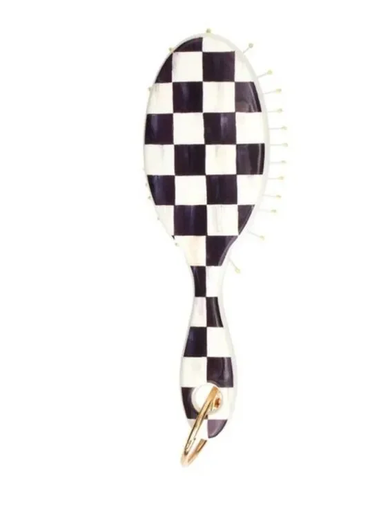 Wet brush x Mackenzie-Childs Keychain Detangler Brush White Black Courtly Check
