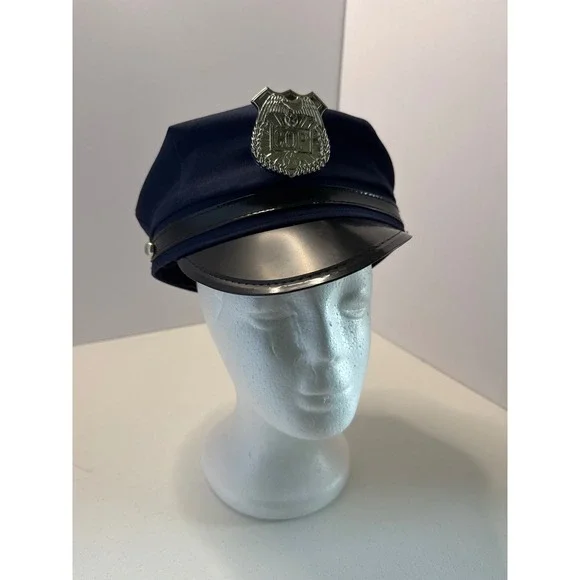 Navy Blue Police Officer Costume Hat Silver COP Badge Snapback Adjustable