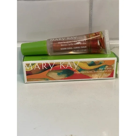 Mary‎ Kay Dual Lip Glaze Gloss Color Warm Coral Shimmer 0.4 fl oz/12 ml New