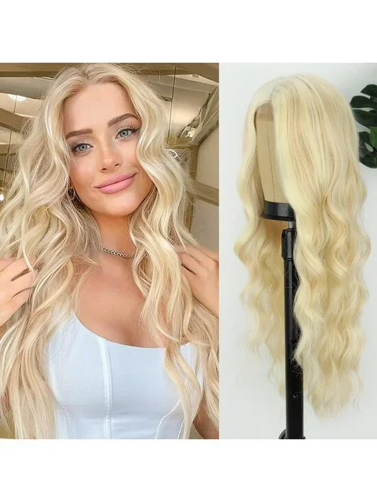 Women's Blonde 26 Inch Natural Synthetic Modern Long Curly Wavy Fiber Wigs