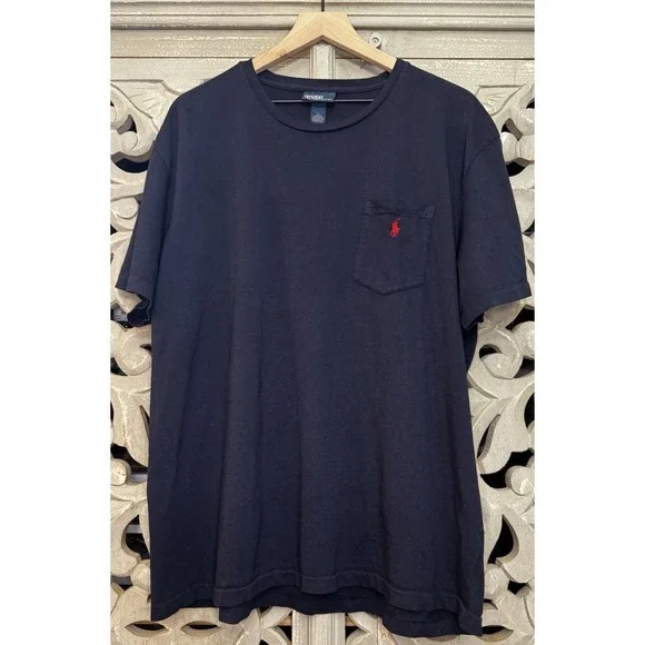 Polo Ralph Lauren Pocket T Shirt Mens XL Navy Blue Red Pony Cotton Crew Neck Tee