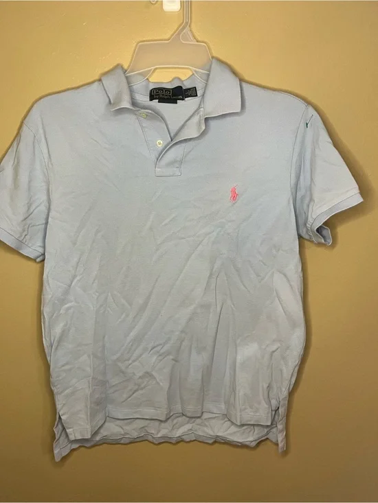 Ralph Lauren Light Blue Polo with Pink Pony Logo