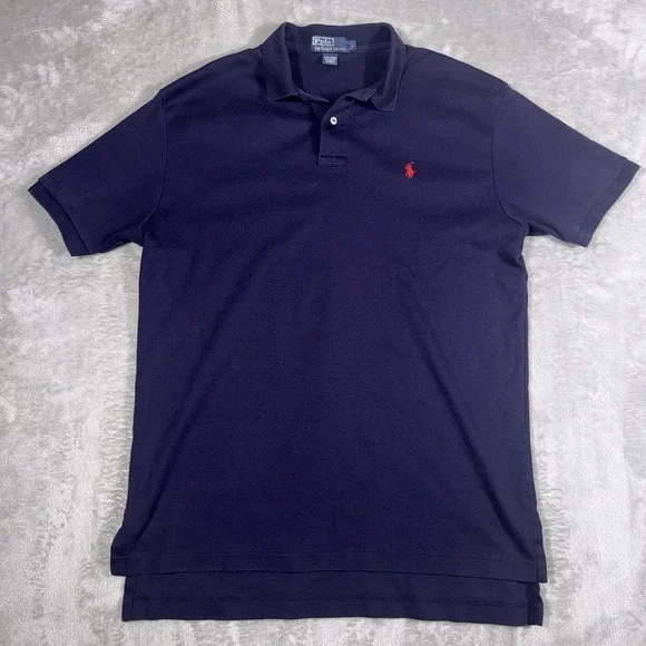 Polo Ralph Lauren Polo Shirt Men's Large Blue 100%‎ Cotton Short Sleeve Red Pony