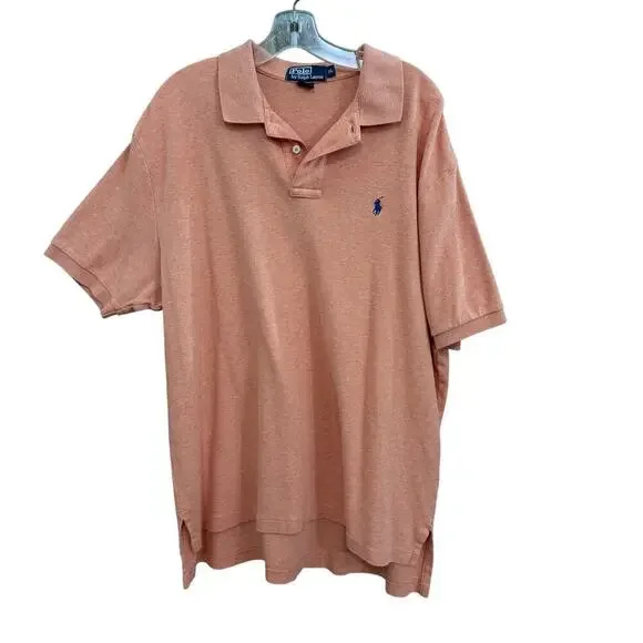Ralph Lauren Mens Size XL Heathered Peach Short Sleeve Polo Shirt Preppy Casual