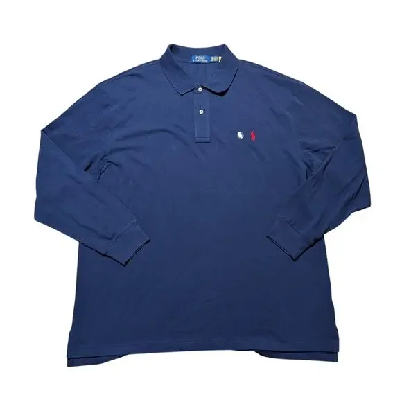 Polo Ralph Lauren Shirt Mens 2XB Navy Blue Long Sleeve Polo Multi Pony