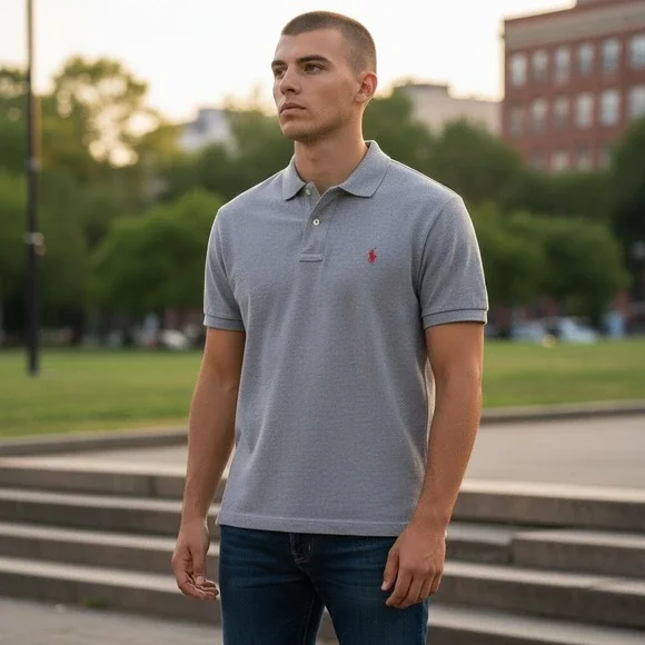 Polo Ralph Lauren Mens 2XB Polo Shirt Gray Short‎ Sleeve Big Tall Red Pony Logo