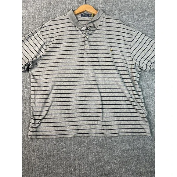 Ralph Lauren‎ Striped Soft Cotton Polo Shirt Metallic Grey/Navy 2XB/2TG