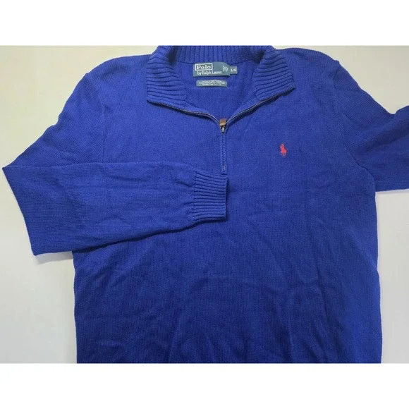 Polo Ralph Lauren Mens Size L Blue Long Sleeve 1/4‎ Zip Pullover Sweater