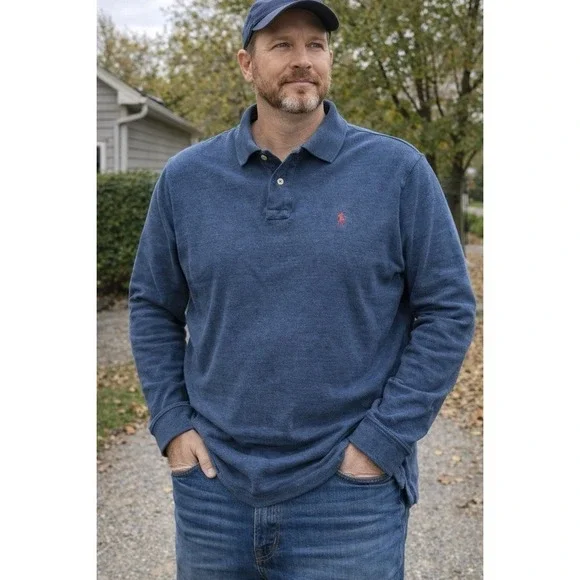 Polo Ralph Lauren Classic Fit Long‎ Sleeve Polo Shirt Blue Men's XXL