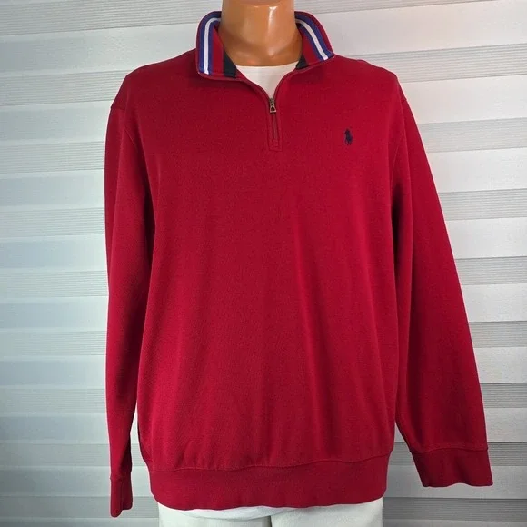 Polo Ralph Lauren 1/4 Zip Luxury Pullover Red Navy Pony Men's Size US XL  Red...