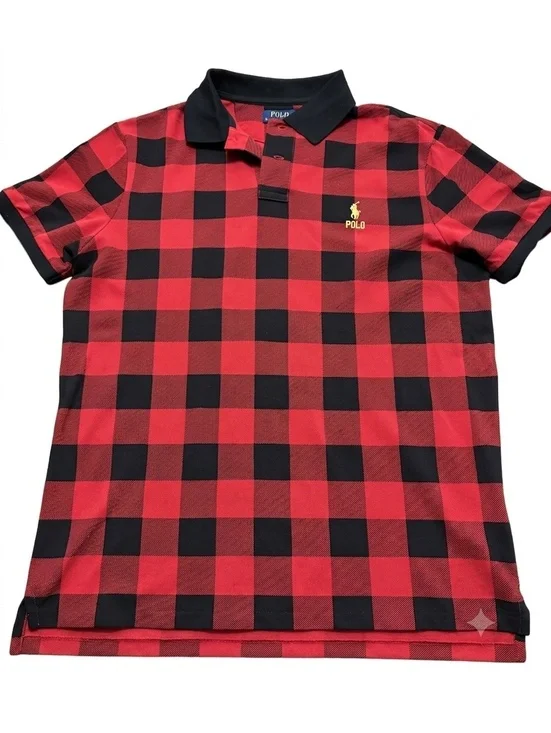 Polo Ralph Lauren Men's Large Custom Slim Fit Buffalo Plaid Polo - Red/Black