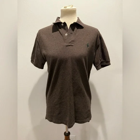 Polo Ralph Lauren Men's Dark Brown Polo Shirt with Hunter Green Logo 100% Cotton