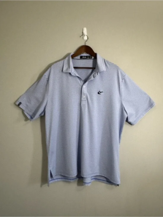 RLX Ralph Lauren Golf Polo Men's 2XL Blue White Striped Performance Stretch