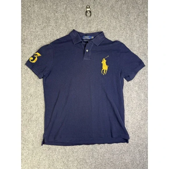Men's Polo Ralph Lauren Big Pony #3 Shirt Size Large Custom Slim Fit Blue