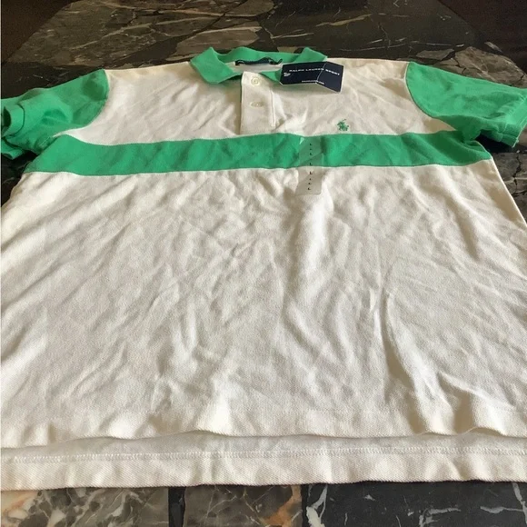 NWT Ralph Lauren authentic green and white short sleeve polo size large