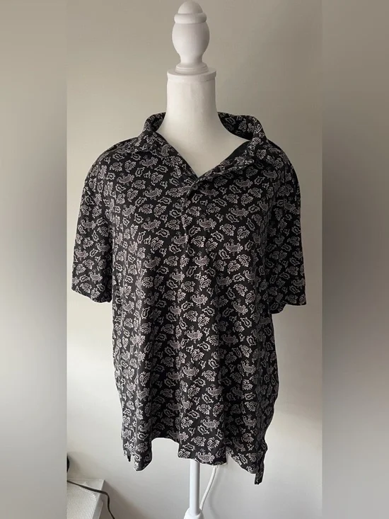 Vintage Polo Golf Black Polo with White Paisley Print