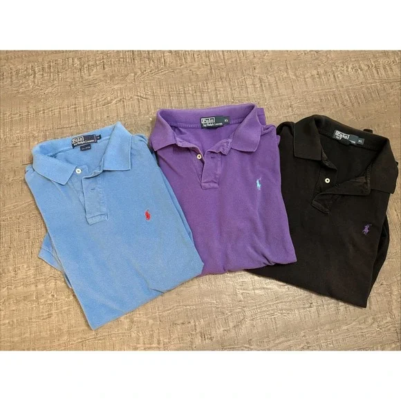 Lot of 3 Polo‎ Ralph Lauren Classic Fit Solid Short Sleeve Polo Shirts XL Cotton
