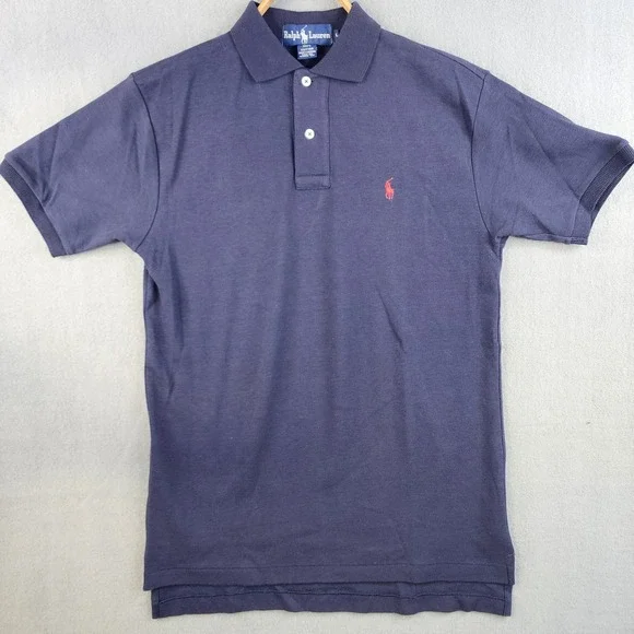 Ralph Lauren Men Polo Shirt Size L Navy‎ Blue Red Pony Short Sleeve Cotton