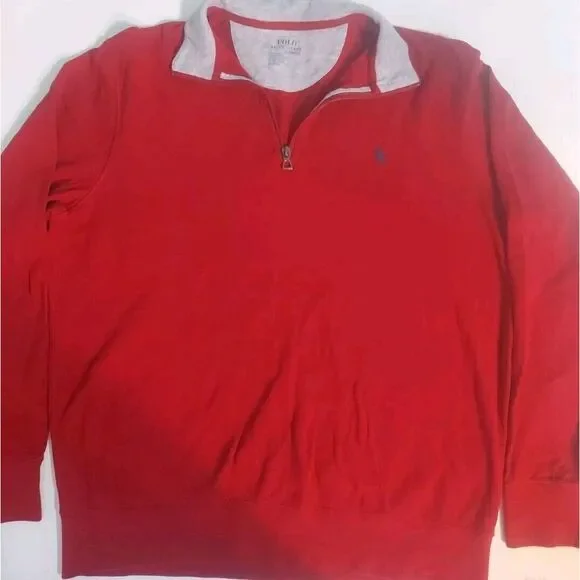Polo Ralph Lauren Performance 1/4 Zip‎ Rugby Shirt Mens M Red/ Gray