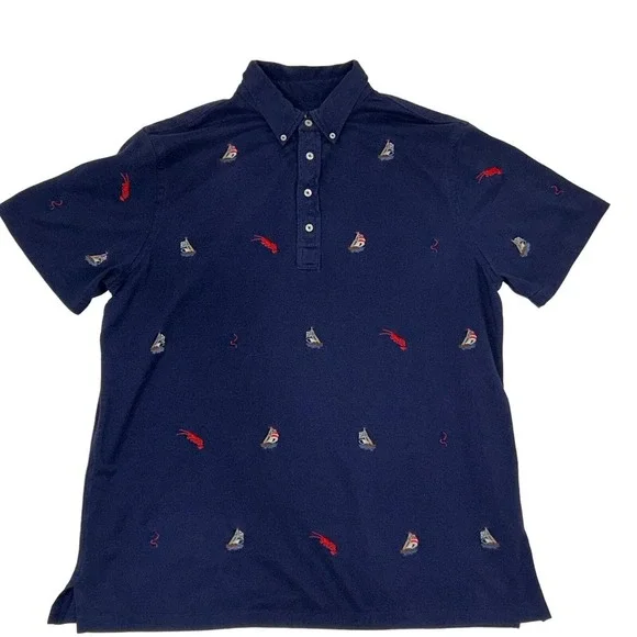 Ralph Lauren Oxford Knit Polo Men's XL Sailing Shirt All Over Print Navy Blue RL