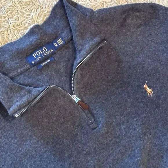 Polo Ralph Lauren Blue‎ Pullover Mens XL 1/4 Zip Flesh Color Pony Estate Rib