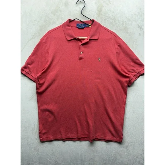 Polo Ralph Lauren Custom Slim Fit Polo Shirt Men's L Red Soft Touch Flesh Pony