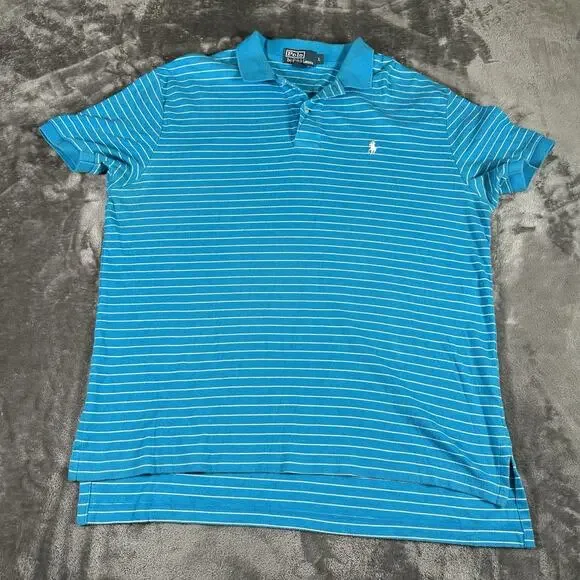 Polo Ralph Lauren‎ Polo Shirt Mens Large Blue Striped Collard Embroidered Golf
